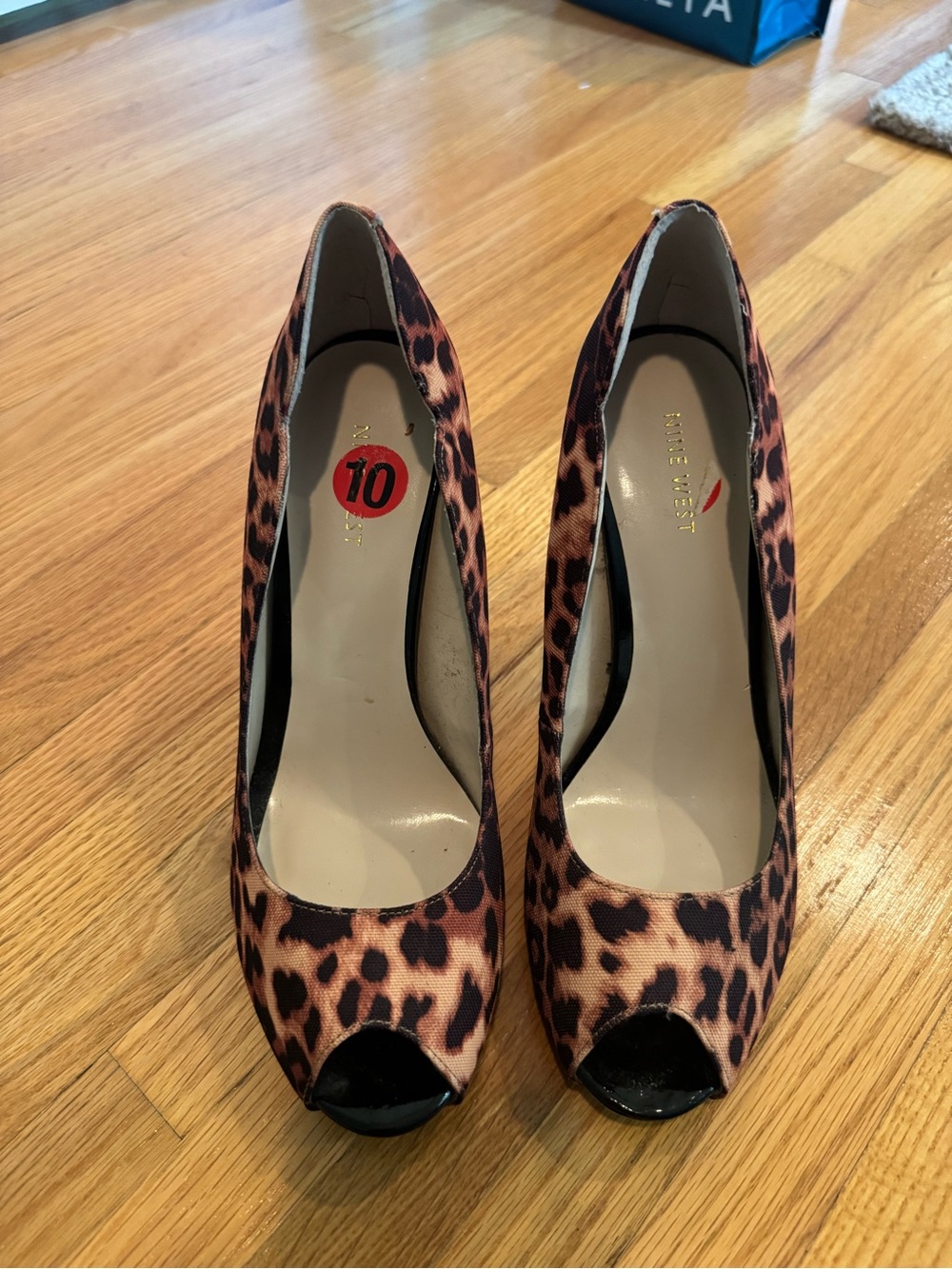 Nine West Leopard Print Peep-Toe Heels in Brown and Black